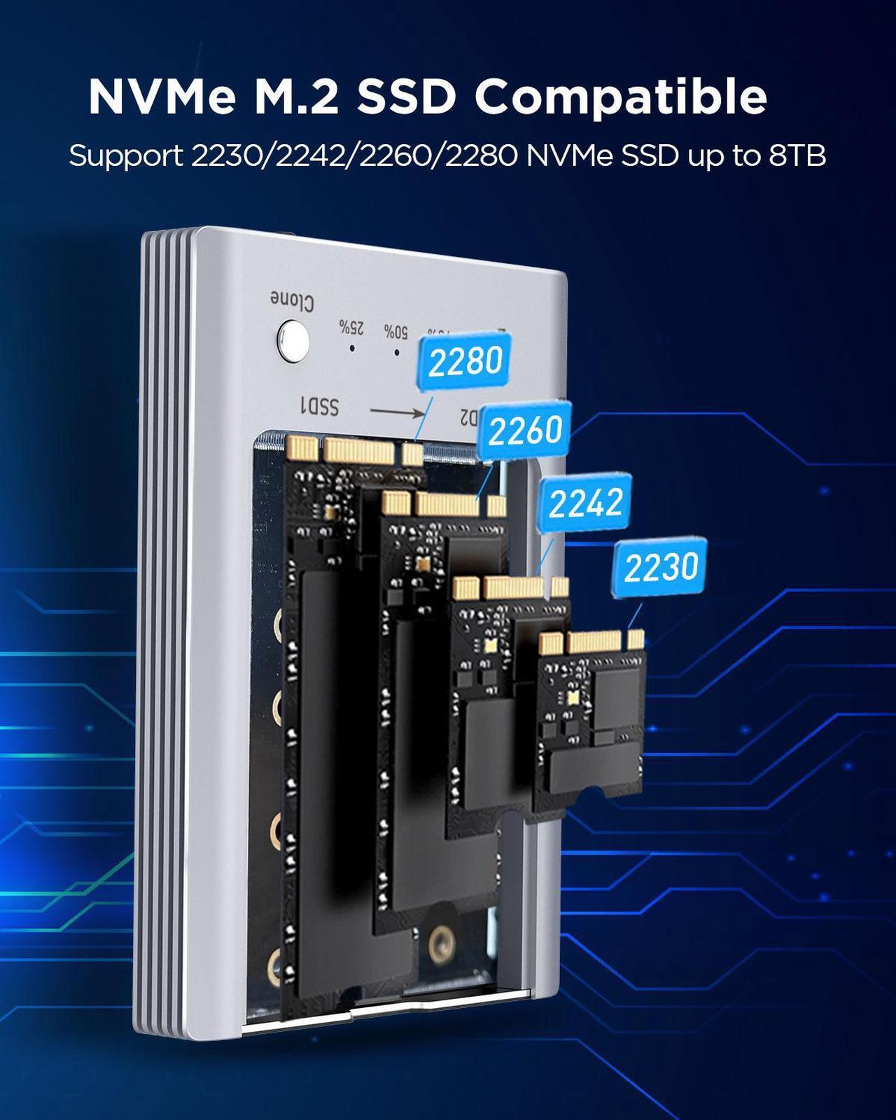 Alt view image 3 of 7 - Ankmax NVMe M.2 Duplicator M2U32C Dual-Bay Offline Clone SSD Docking Station, Tool-Free Aluminum 2bay External SSD Enclosure USB3.2 10Gbps, Support One-Key System Disk Cloner