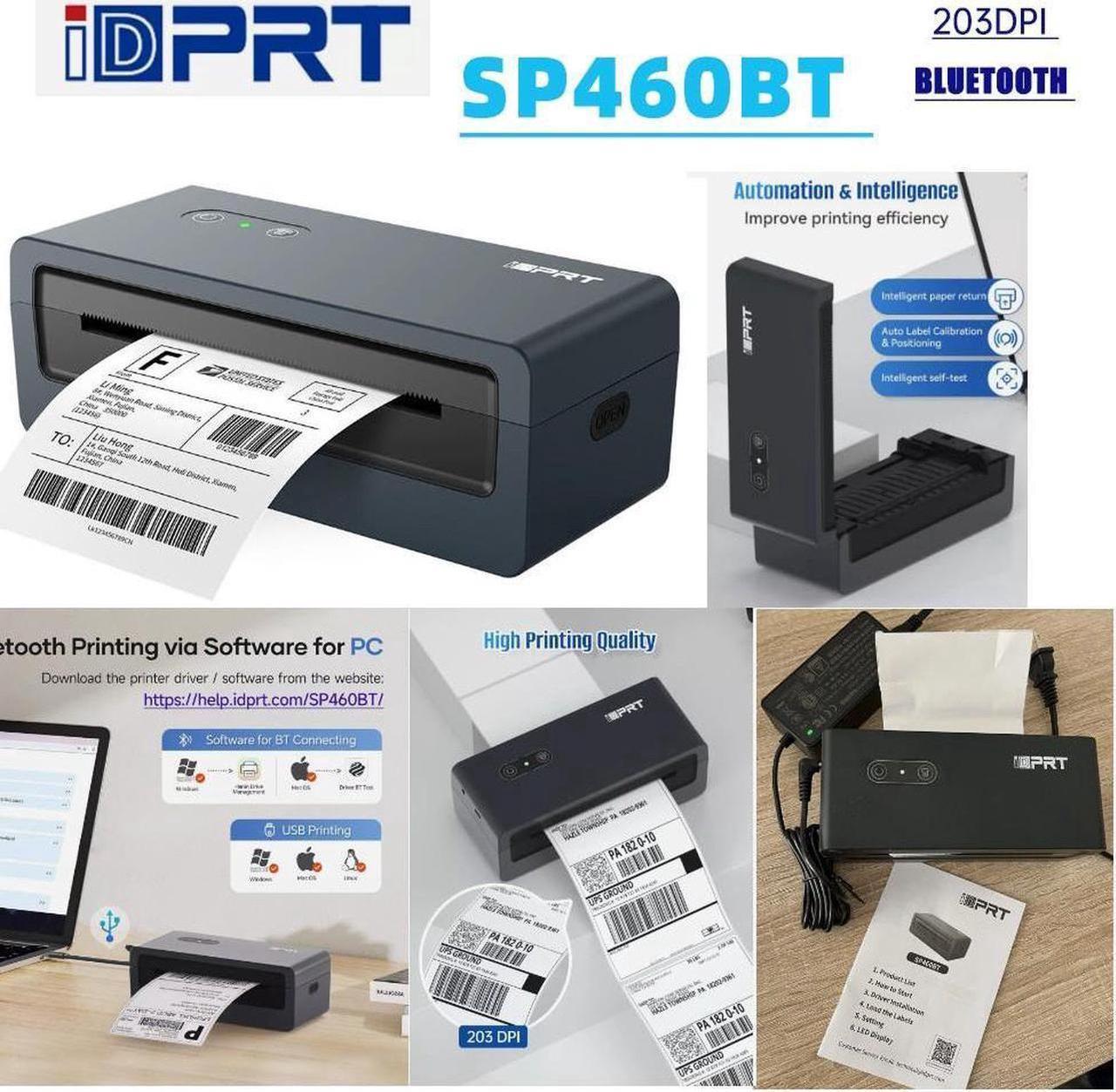 iDPRT Shipping Label Printer 4x6  SP460BT 203DPI Bluetooth Thermal Label Printer for Small  USB Direct Thermal Label Printer for Small Business Support Android,iPhone,Windows,macOS,