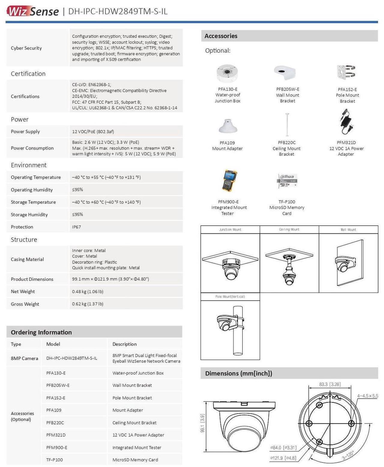 Alt view image 7 of 7 - DAH,UA 8MP IPC-HDW2849TM-S-IL Full Color MIC Smart Dual Light WizSense IP Camera