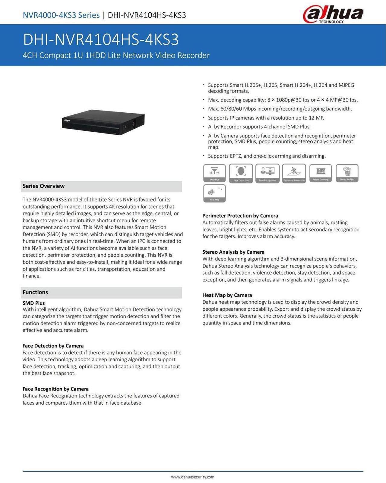 Alt view image 4 of 5 - Dah,ua NVR4104HS-4KS3 NVR 4 Channel 12MP Network Surveillance NVR Recorders H.265
