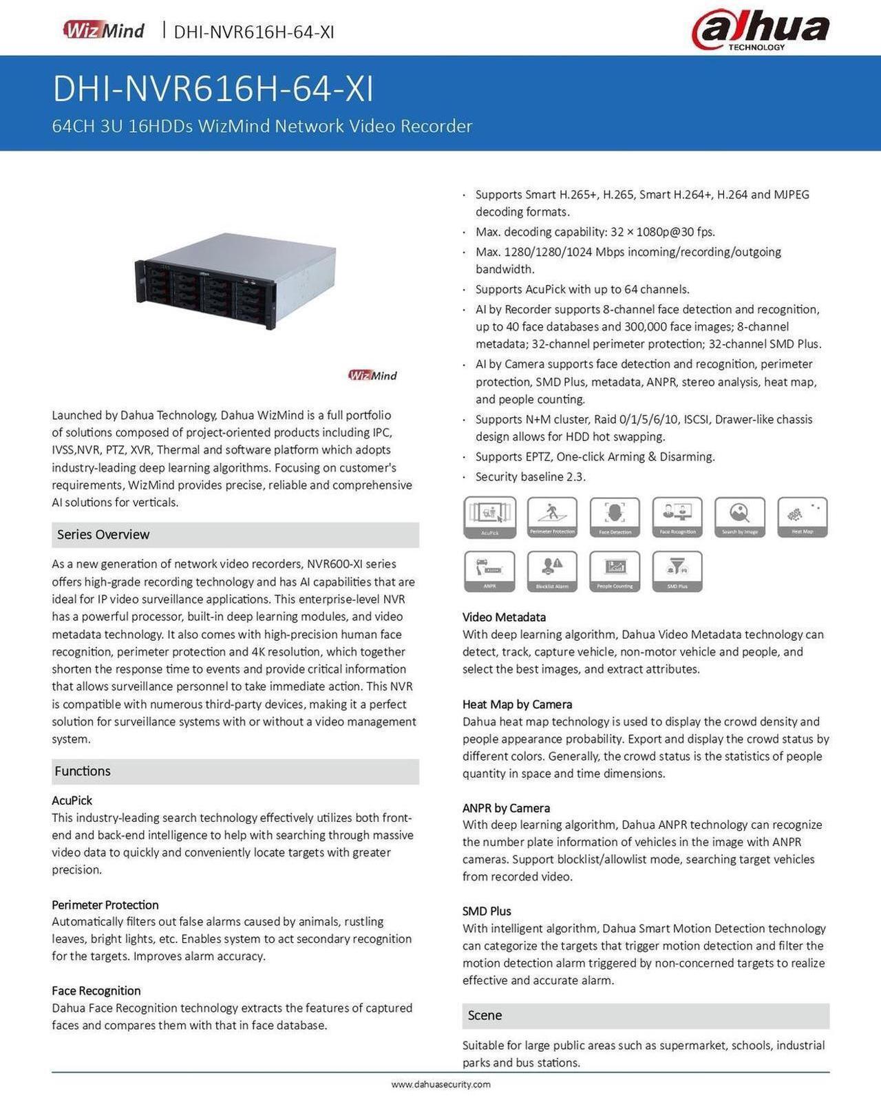 Alt view image 4 of 7 - Dah,ua NVR616H-64-XI32MP 64CH 3U 16HDDs WizMind Network Video Recorder SMD Plus