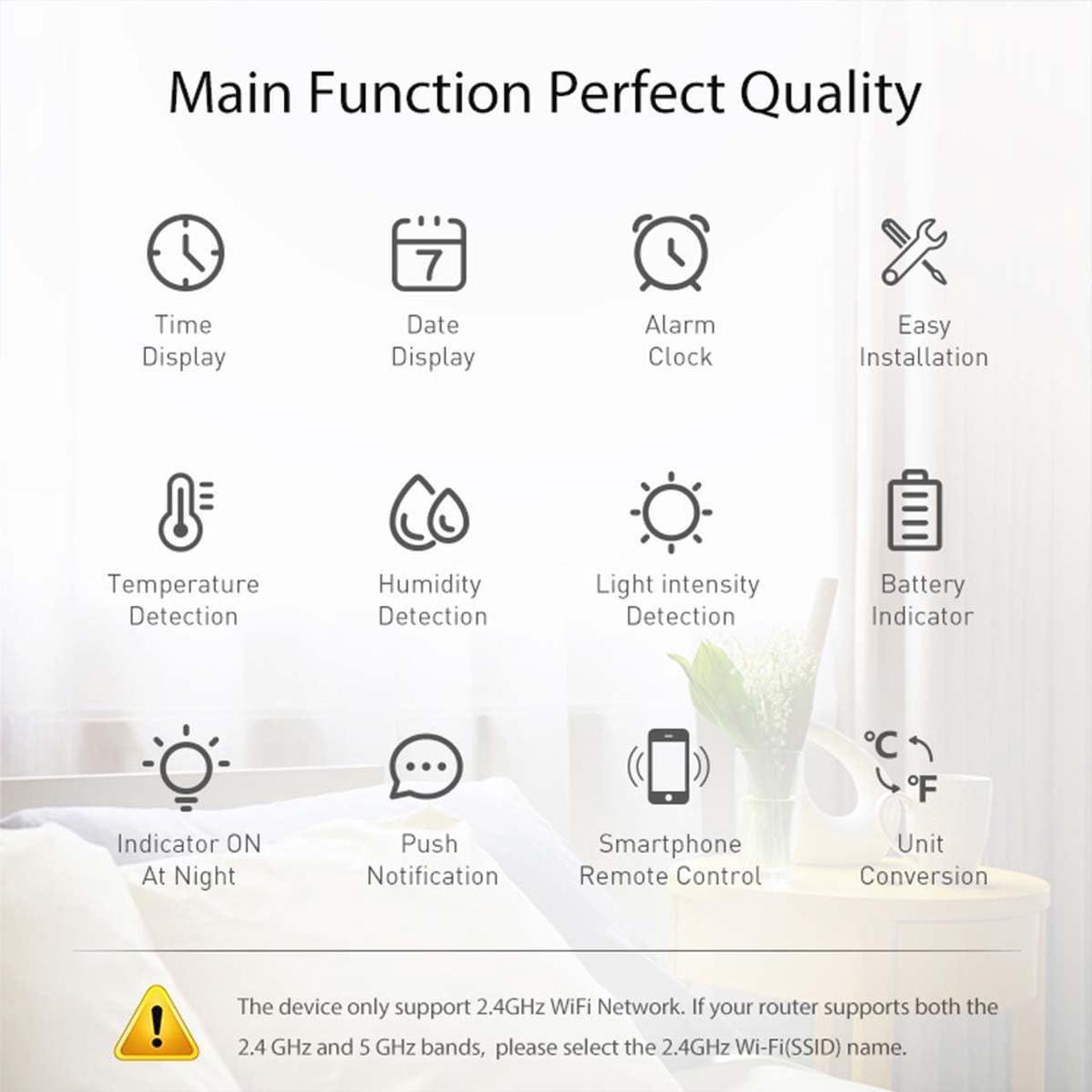 Alt view image 7 of 7 - WiFi Thermometer Hygrometer, Smart Indoor Bluetooth Temperature Humidity Sensor with App Alerts, Temperature Humidity Time & Light Monitoring 4-in-1 Perfect for Greenhouse Home RV Wine Cellar