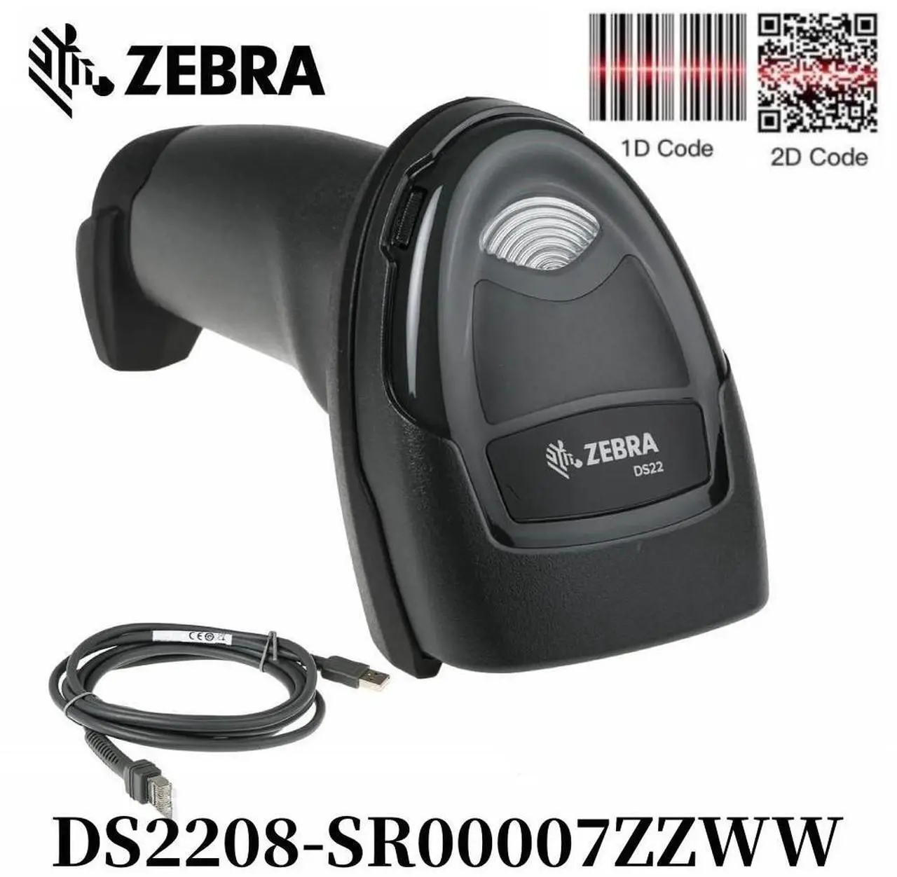 Main image of Zebr,a DS2208-SR00007ZZWW 1D/2D Handheld Barco,de Scann,er Imager With USB Cable