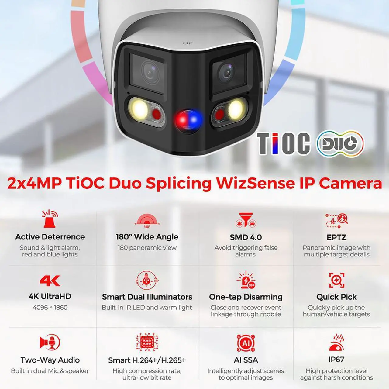 Alt view image 2 of 10 - NEW Dahu,a 8MP 180° Panoramic 2Way Talk PoE TiOC2.0 camera IPC-PDW3849-A180-AS-PV Black