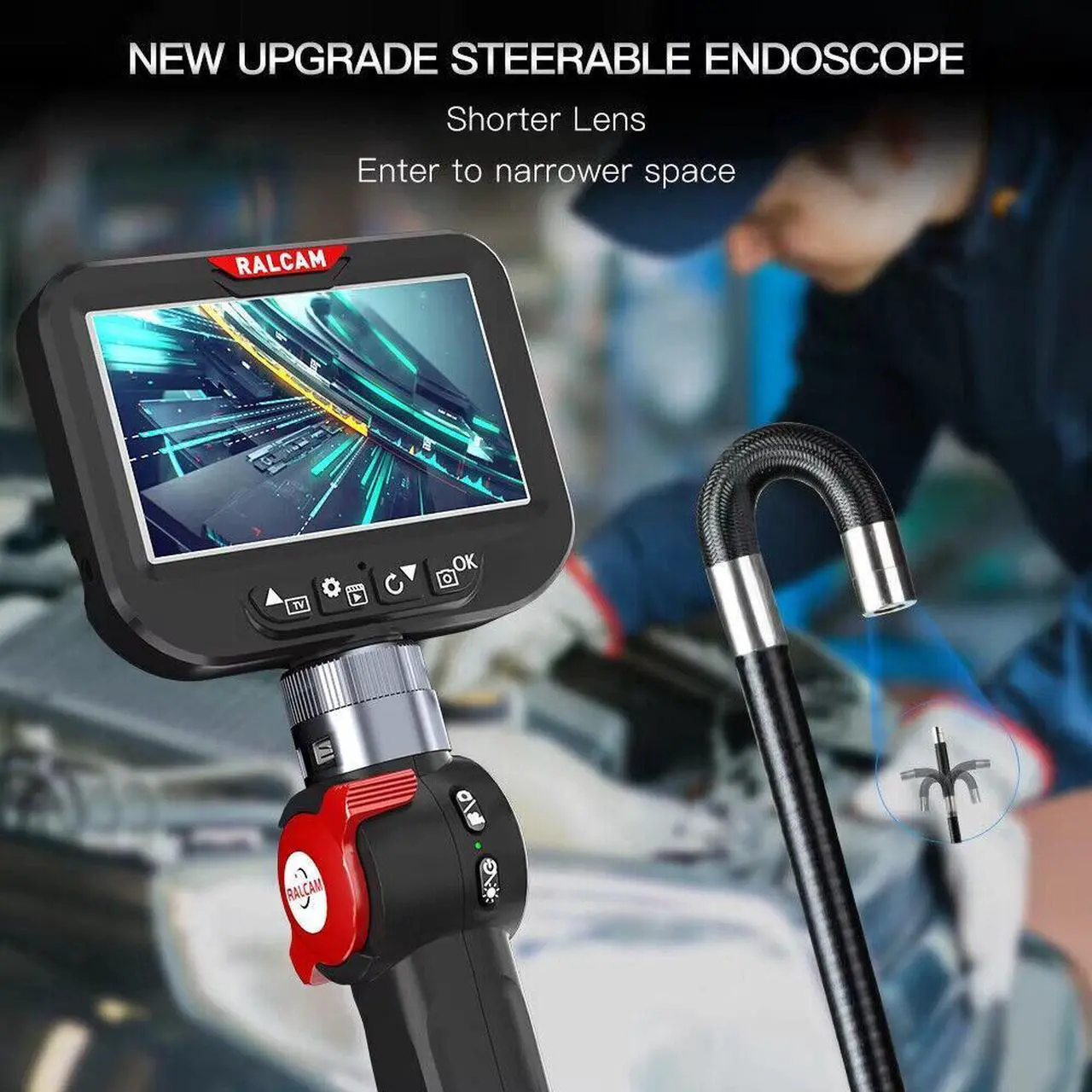 Alt view image 2 of 7 - H408B 4.3-Inch Screen HD Endoscope 8.5-mm Articulating Inspection Camera IP67