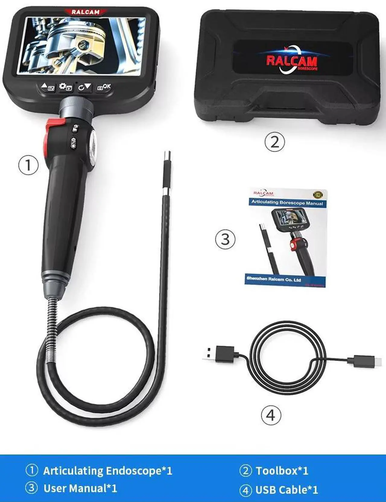 Alt view image 7 of 7 - H408B 4.3-Inch Screen HD Endoscope 8.5-mm Articulating Inspection Camera IP67