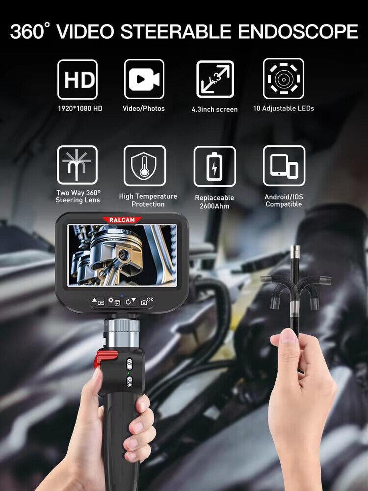 Alt view image 3 of 7 - Ralcam Endoscope Articulating Borescope HD 1080P Inspection Camera Two-Way 180°
