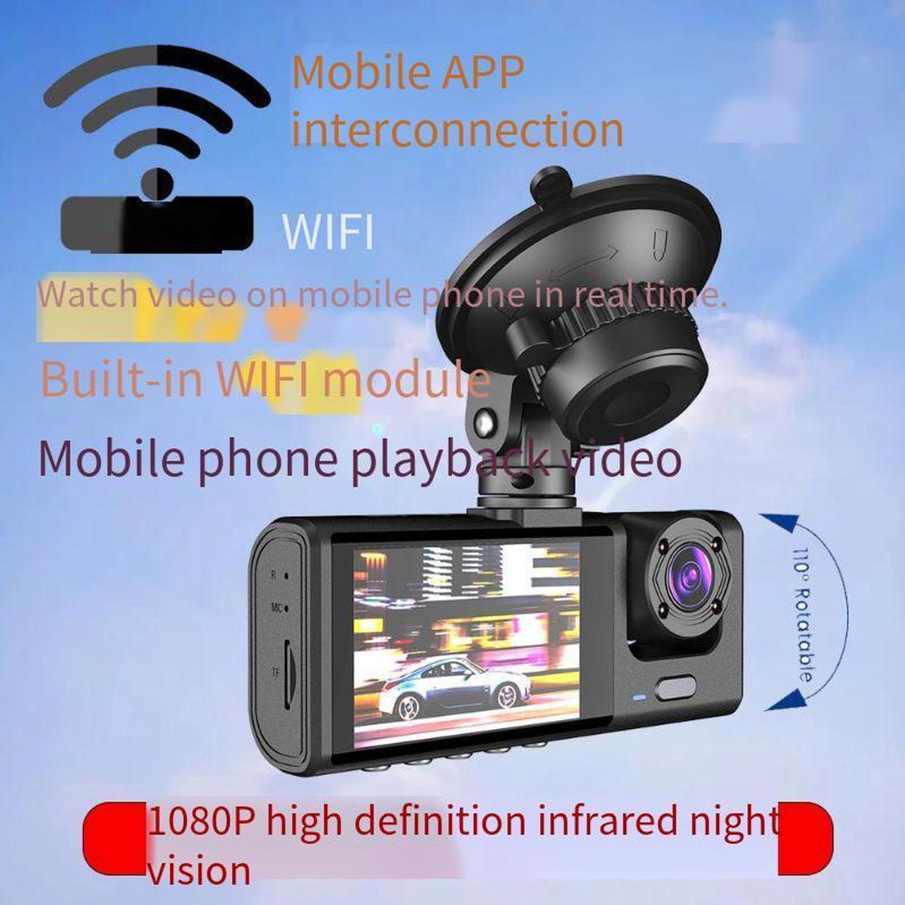 Alt view image 4 of 7 - Dash Cam Front and Rear 3 Channel Comprehensive Recording for Interior, and Rear inside Best Rechargeable - Full HD Recording - Wireless Connectivity - Parking Monitoring - Mini Design