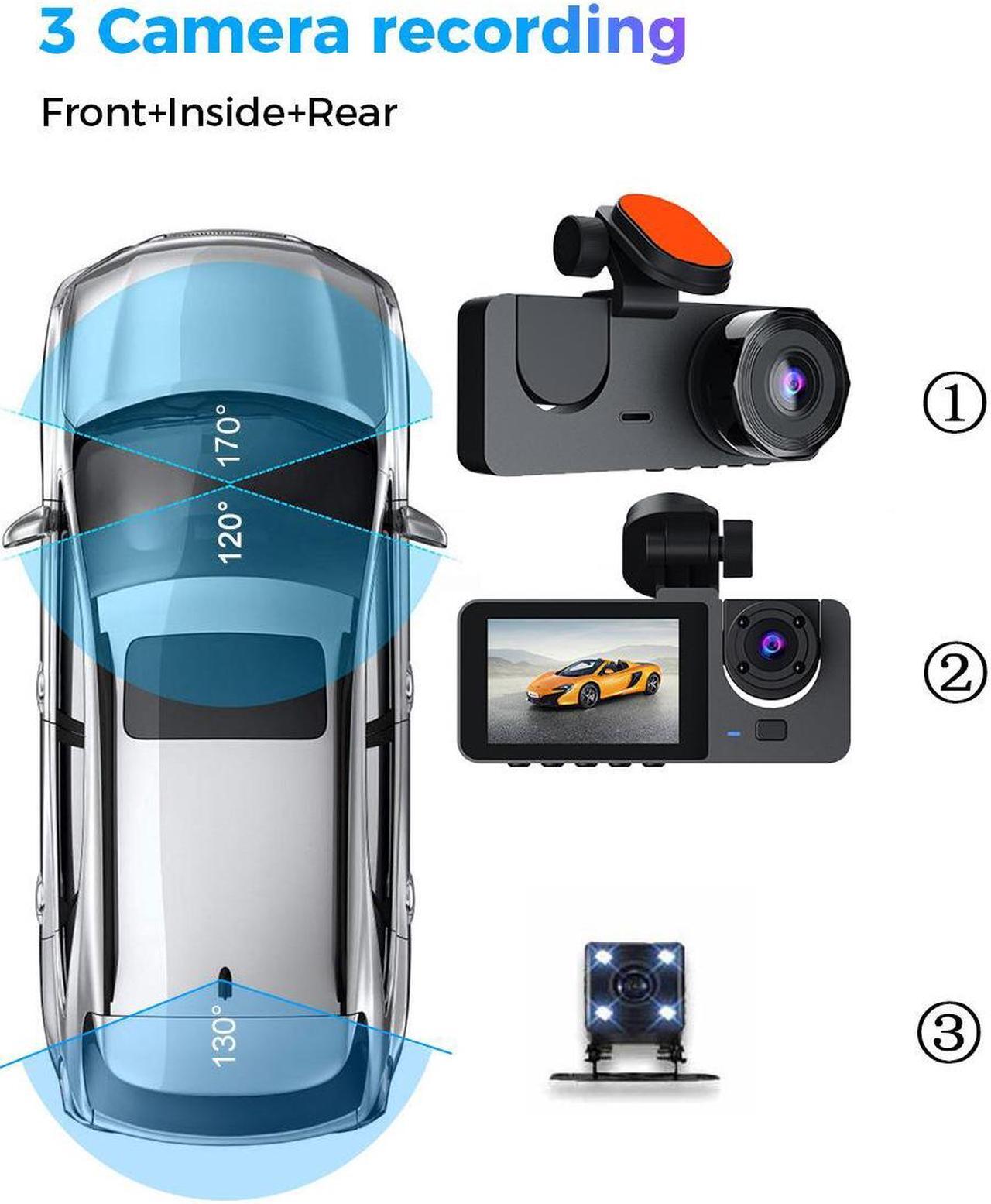 Alt view image 3 of 5 - dash camera for cars front and rear inside 3 channel Backup Camera small smart car play Reverse Assist Parking Monitor Free 32gb Card semi pickup trucks Rechargeable rearview mirror