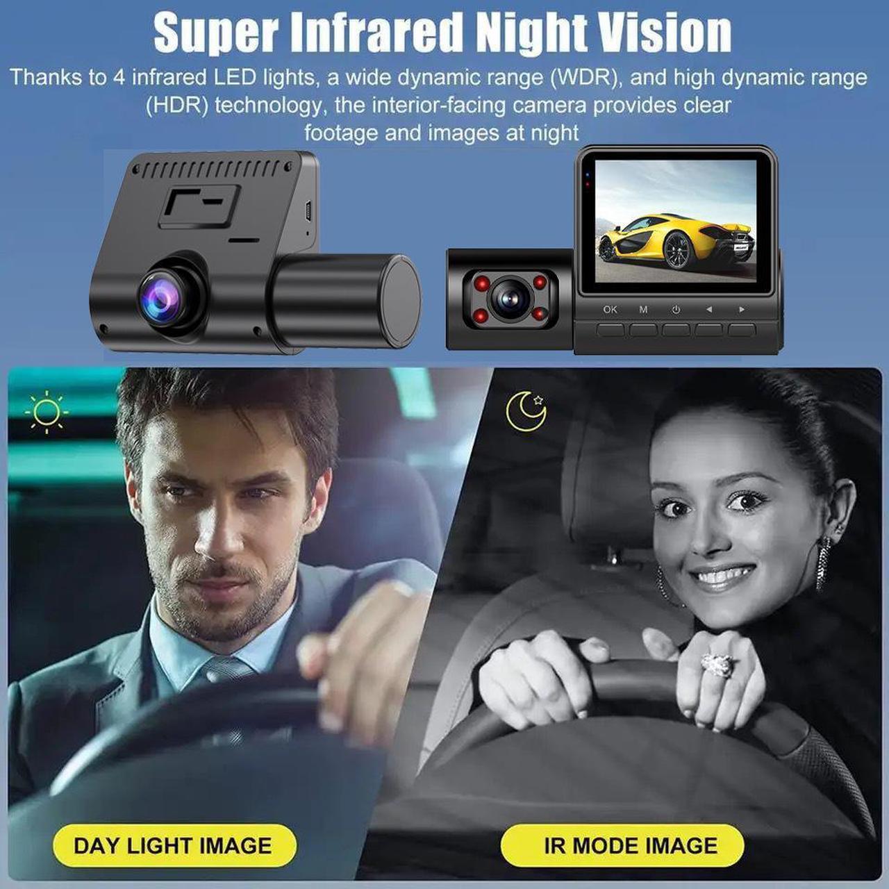 Alt view image 4 of 7 - Dash Camera for Cars Front and Rear Top Rated 4k 1080p 3 Channel Inside Mirror Rechargeable Suitable For Semi-Trailers, Trucks, Taxis, Infrared Night Vision, Parking Monitoring