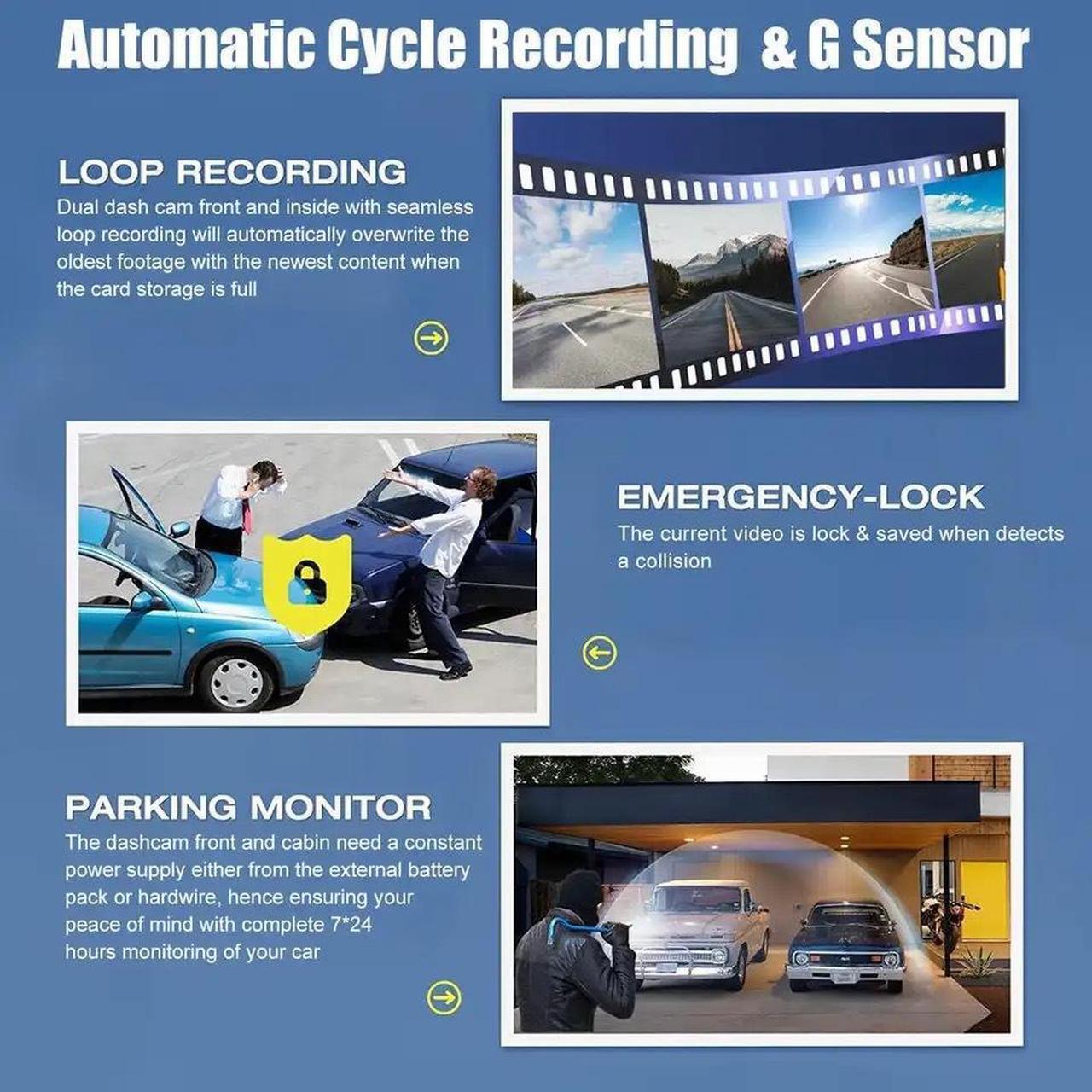 Alt view image 5 of 7 - Dash Camera for Cars Front and Rear Top Rated 4k 1080p 3 Channel Inside Mirror Rechargeable Suitable For Semi-Trailers, Trucks, Taxis, Infrared Night Vision, Parking Monitoring