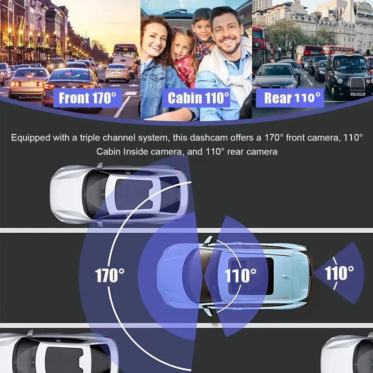 Alt view image 3 of 7 - Dash Camera for Cars Front and Rear Top Rated 4k 1080p 3 Channel Inside Mirror Rechargeable Suitable For Semi-Trailers, Trucks, Taxis, Infrared Night Vision, Parking Monitoring