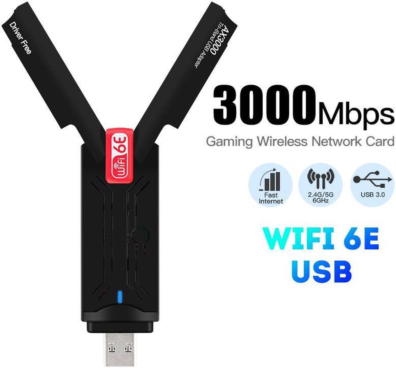 DERAPID WiFi 6E USB 3.0 WiFi Adapter for PC Desktop, AX3000 802.11AX Tri-Band 6GHz/5GHz/2.4GHz Dual 5dBi Antennas Wireless USB WiFi Dongle Network Adapter for Laptop Compatible with Windows 11/10