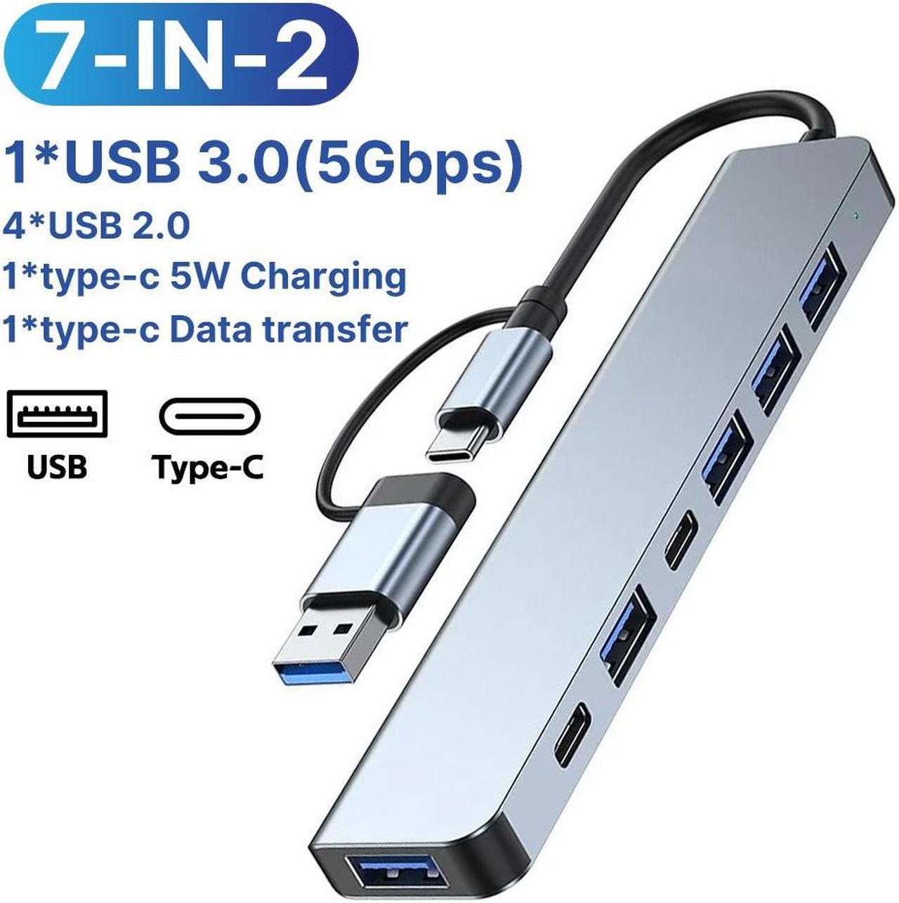 DERAPID Aluminum 7 in 2 USB C Splitter USB HUB with with 1 * USB 3.0 port and 4 * USB 2.0 ports, 1 * Type C data port and 1*type C 5W power for PC Laptops Desktops