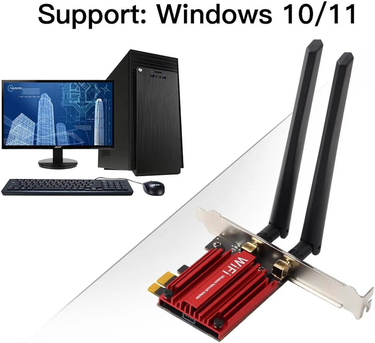 Alt view image 3 of 7 - DERAPID AX3000 PCIe WiFi Card WiFi 6 Network Card with Bluetooth 5.2, Dual Band 2.4G/5G Wireless Adapter 802.11ax, MU-MIMO, OFDMA, WPA3, Compatible with Windows 10/11