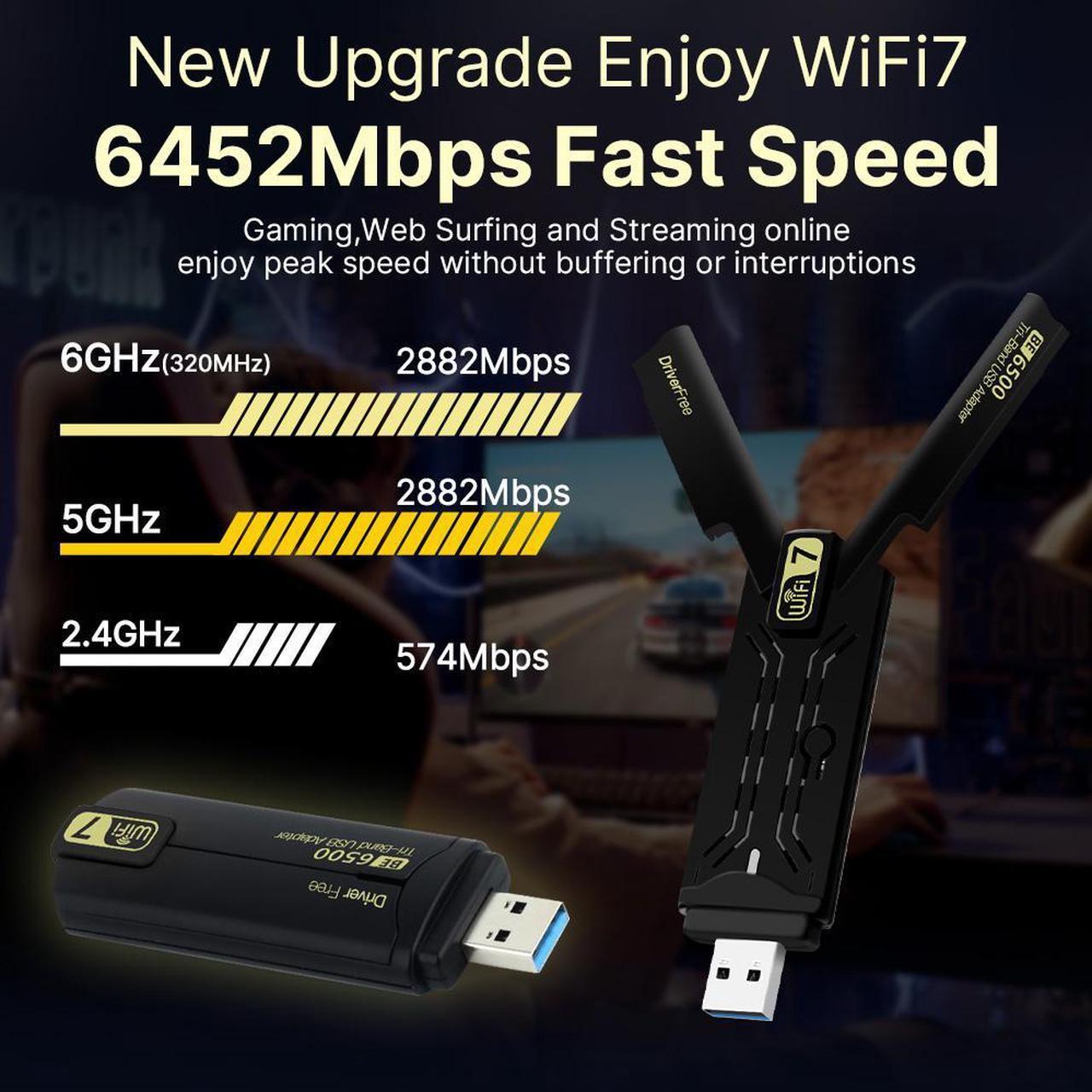 Alt view image 6 of 7 - DERAPID USB Wifi 7 Adapter Tri-band 2.4GHz 5GHz 6GHz for Desktop PC Wireless 802.11be Wi-Fi 7 USB3.0 Network Adapter Suppprts Windows 10/11