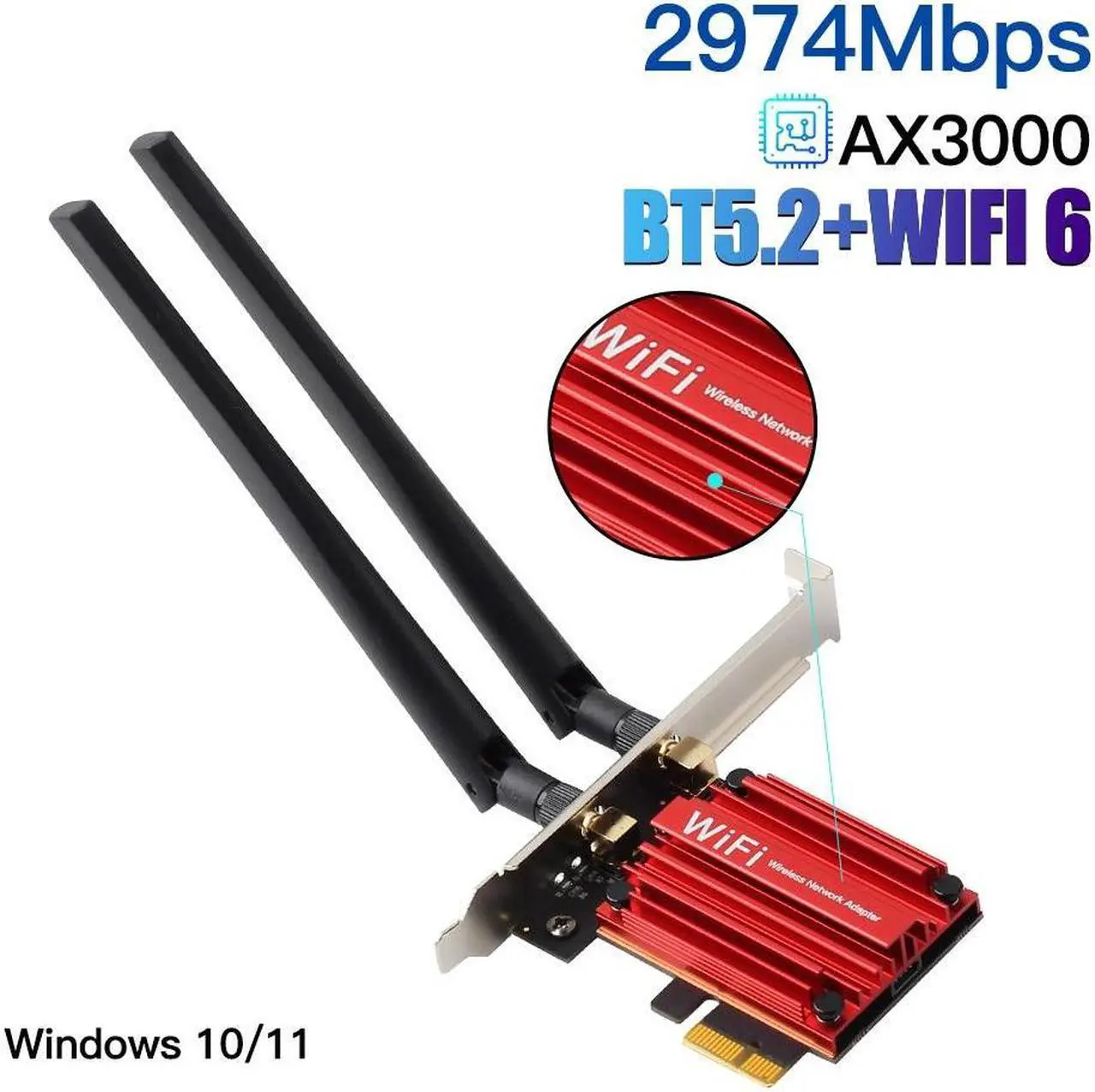 Main image of DERAPID AX3000 PCIe WiFi Card WiFi 6 Network Card with Bluetooth 5.2, Dual Band 2.4G/5G Wireless Adapter 802.11ax, MU-MIMO, OFDMA, WPA3, Compatible with Windows 10/11
