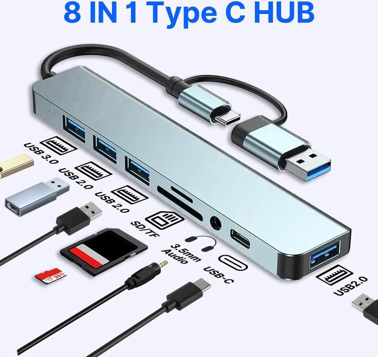 DERAPID USB C Hub USB Hub 3.0 Aluminum 8 in 1 USB Splitter with 1 x USB 3.0, 3 x USB 2.0 and 1 x USB C, SD/TF Card Reader, 3.5mm Aux Ports for MacBook Pro Air and More PC/Desktop/Laptop/Tablet Device