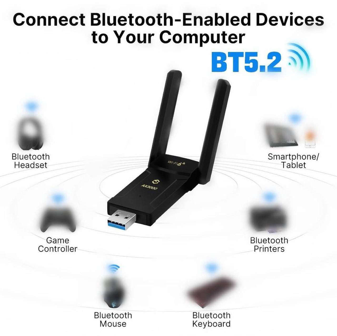 Alt view image 3 of 7 - DERAPID AX3000 USB WiFi Bluetooth Adapter for Desktop PC - WiFi 6 Adapter Dual Band 2.4G/5G PC WiFi Adapter USB3.0 WiFi Dongle WiFi Antenna USB Network Adapter for Gaming Computer Supports Win10/11
