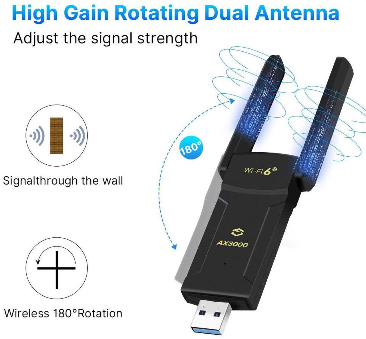 Alt view image 5 of 7 - DERAPID AX3000 USB WiFi Bluetooth Adapter for Desktop PC - WiFi 6 Adapter Dual Band 2.4G/5G PC WiFi Adapter USB3.0 WiFi Dongle WiFi Antenna USB Network Adapter for Gaming Computer Supports Win10/11