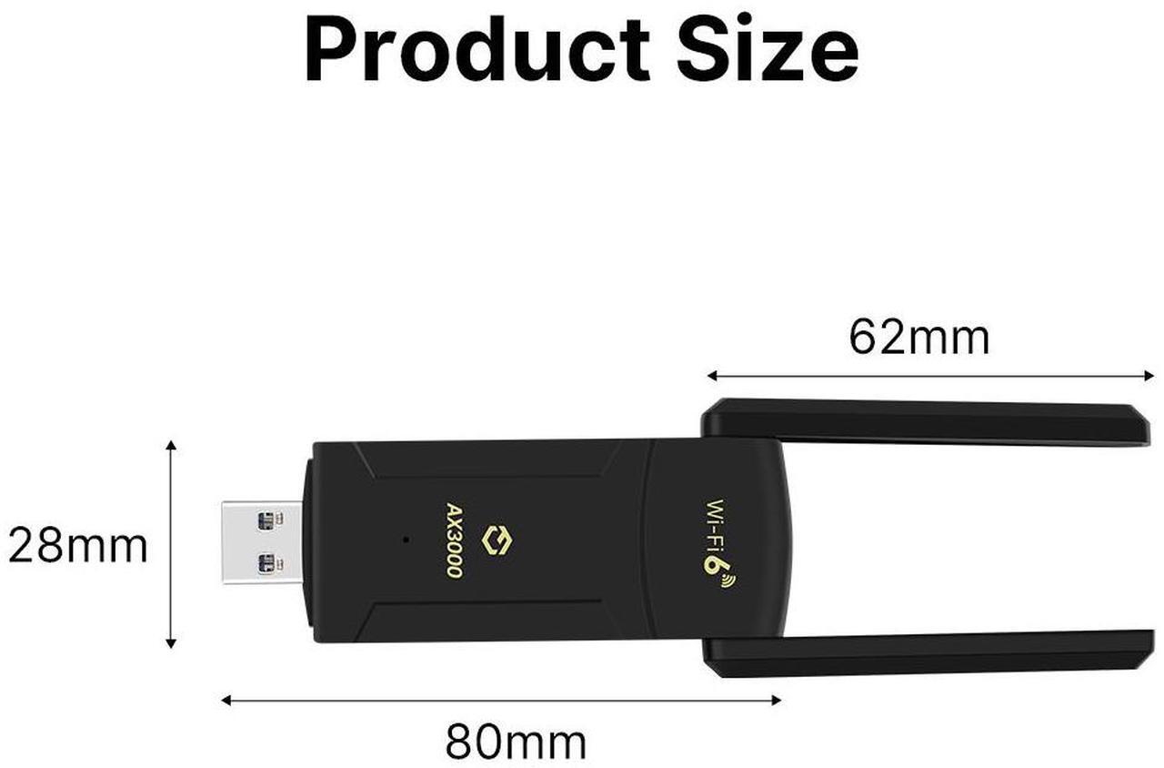 Alt view image 7 of 7 - DERAPID AX3000 USB WiFi Bluetooth Adapter for Desktop PC - WiFi 6 Adapter Dual Band 2.4G/5G PC WiFi Adapter USB3.0 WiFi Dongle WiFi Antenna USB Network Adapter for Gaming Computer Supports Win10/11