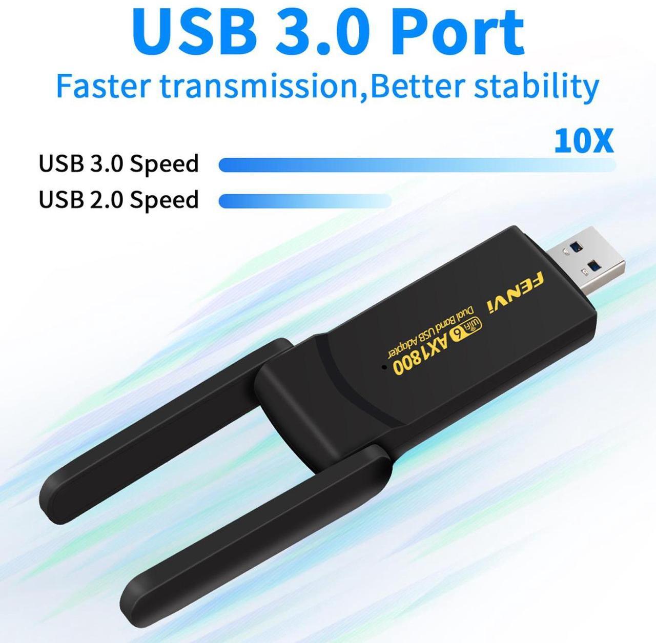 Alt view image 3 of 7 - AX1800 USB WiFi Adapter for PC Desktop - WiFi 6 AX1800Mbps 5GHz 2.4GHz USB 3.0 Wireless Wi-Fi Network Adapter for Desktop Computer Laptop with High Gain Wi-Fi Antenna Supports Win11/10
