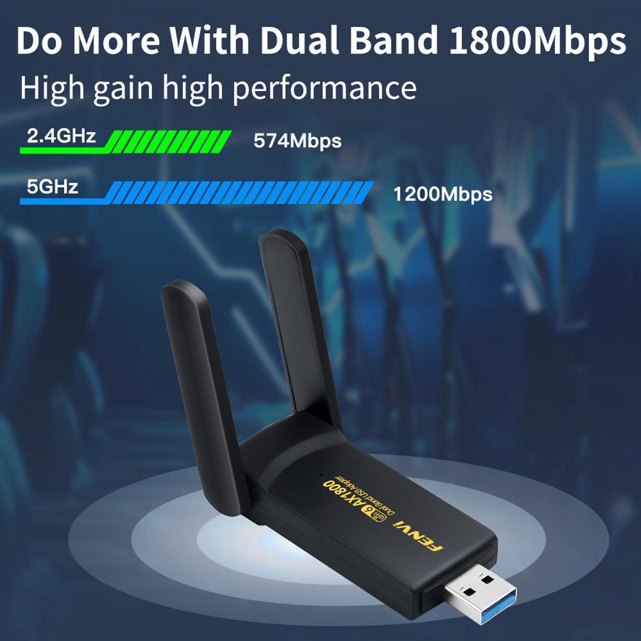 Alt view image 2 of 7 - AX1800 USB WiFi Adapter for PC Desktop - WiFi 6 AX1800Mbps 5GHz 2.4GHz USB 3.0 Wireless Wi-Fi Network Adapter for Desktop Computer Laptop with High Gain Wi-Fi Antenna Supports Win11/10
