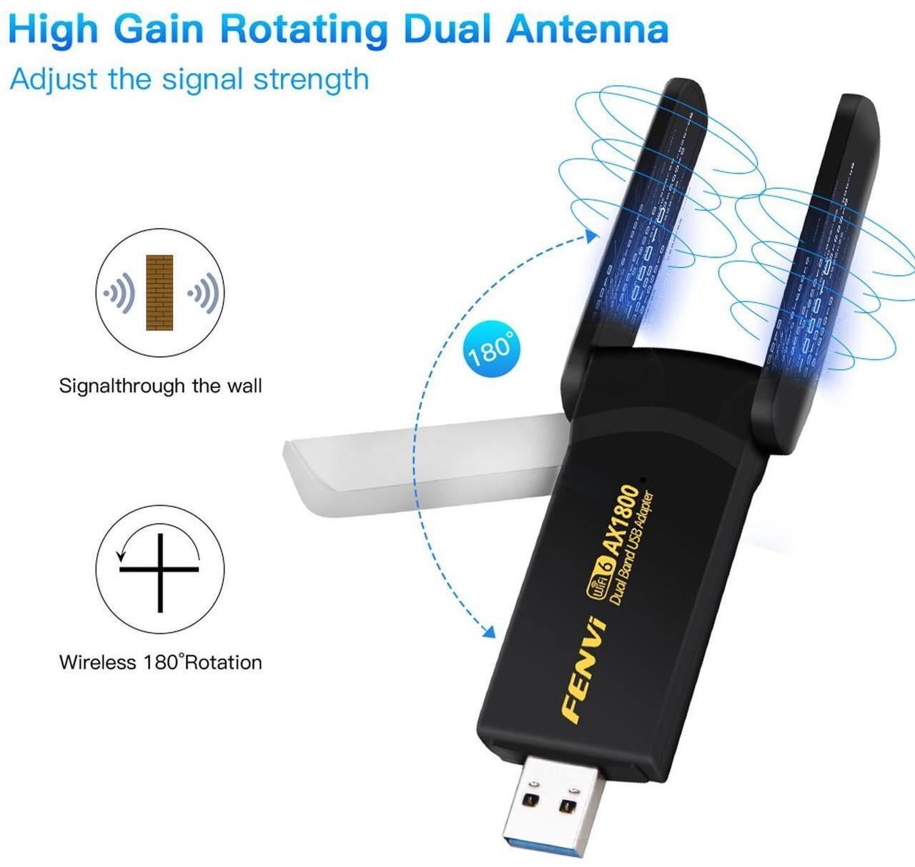 Alt view image 5 of 7 - AX1800 USB WiFi Adapter for PC Desktop - WiFi 6 AX1800Mbps 5GHz 2.4GHz USB 3.0 Wireless Wi-Fi Network Adapter for Desktop Computer Laptop with High Gain Wi-Fi Antenna Supports Win11/10
