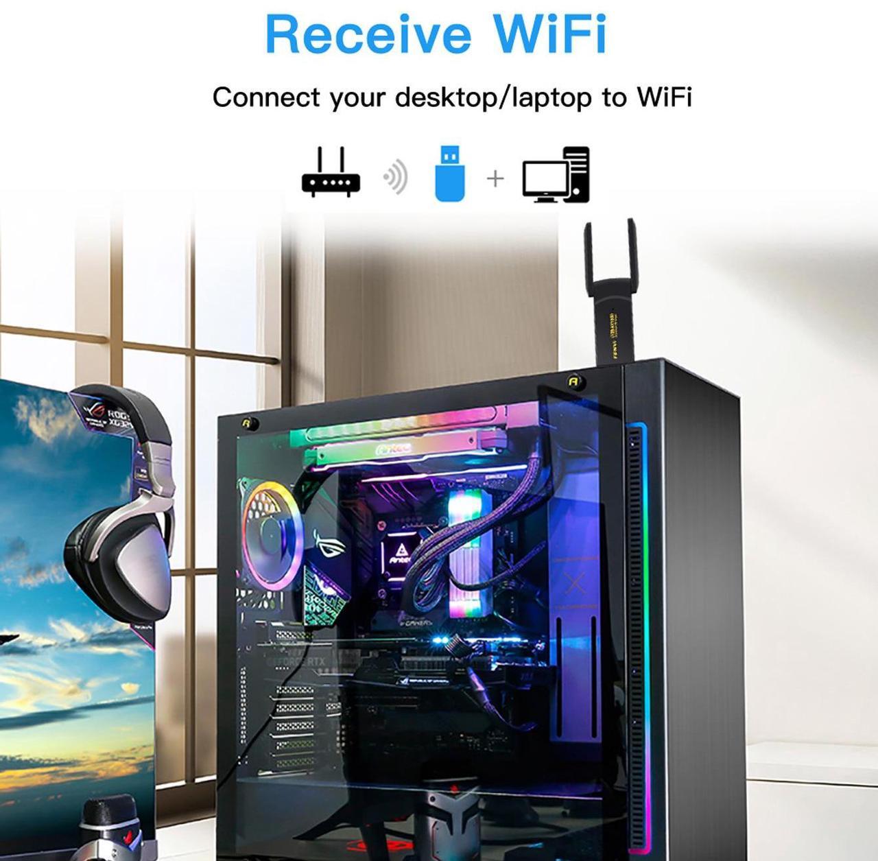 Alt view image 6 of 7 - AX1800 USB WiFi Adapter for PC Desktop - WiFi 6 AX1800Mbps 5GHz 2.4GHz USB 3.0 Wireless Wi-Fi Network Adapter for Desktop Computer Laptop with High Gain Wi-Fi Antenna Supports Win11/10