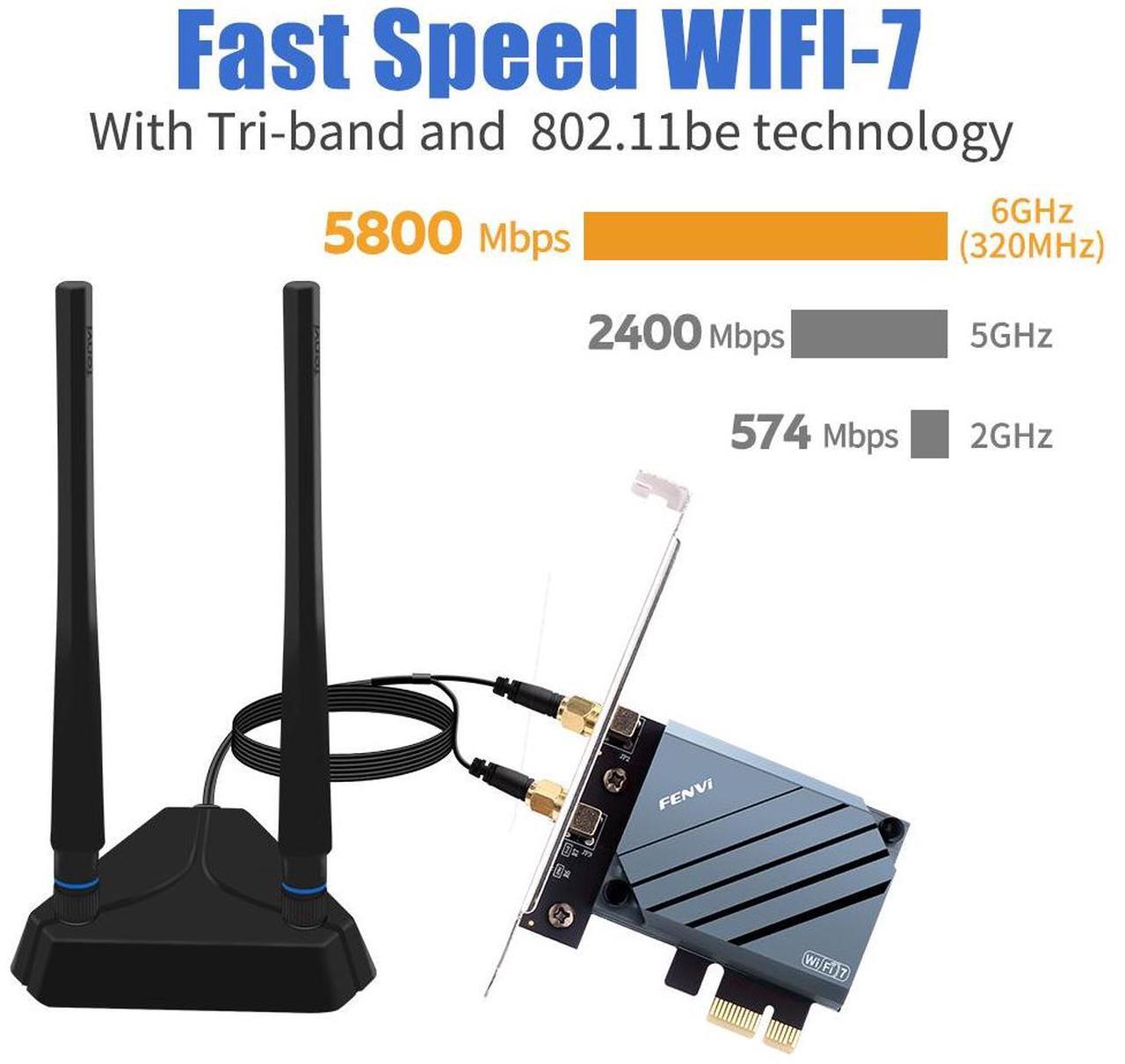 Alt view image 2 of 7 - WiFi 7 PCIe Network Card with QCNCM865 Chip - Tri-Band 5800Mbps Wireless Adapter Bluetooth 5.3 High Gain Antennas Compatible with AMD Motherboards Only Compatible With Windows 11