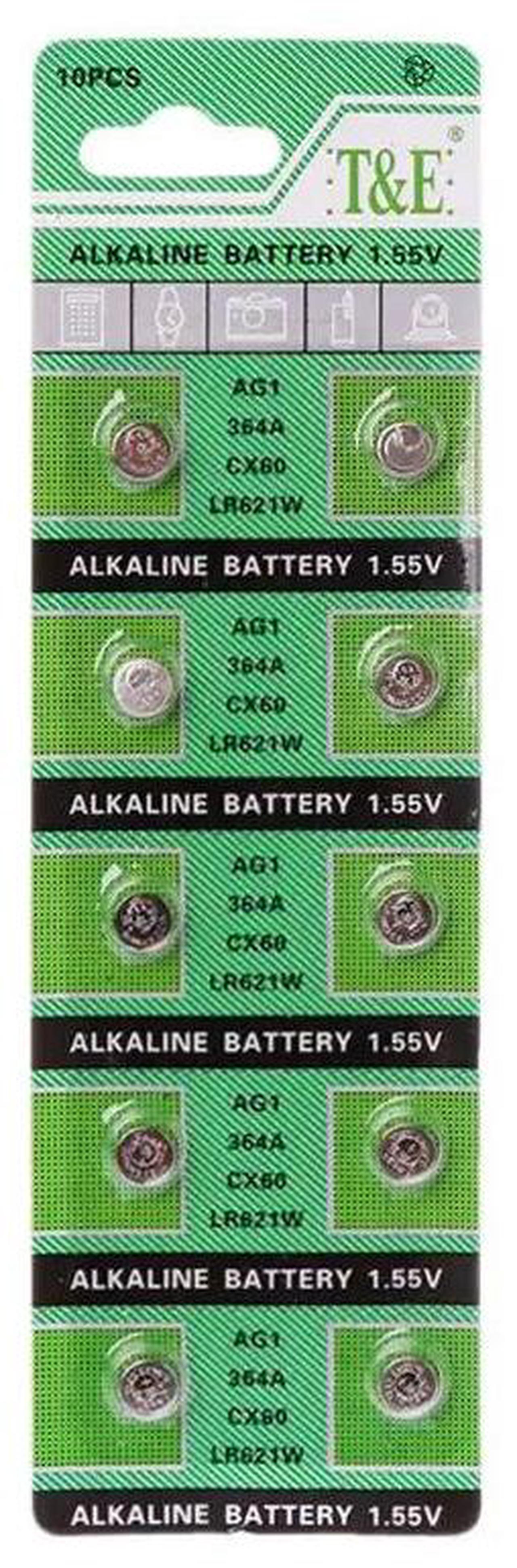 Alt view image 6 of 6 - 10PCS Watch Battery AG1 1.55V 364 SR621SW LR621 621 LR60 CX60 Alkaline Button Coin Cell Batteries R66F