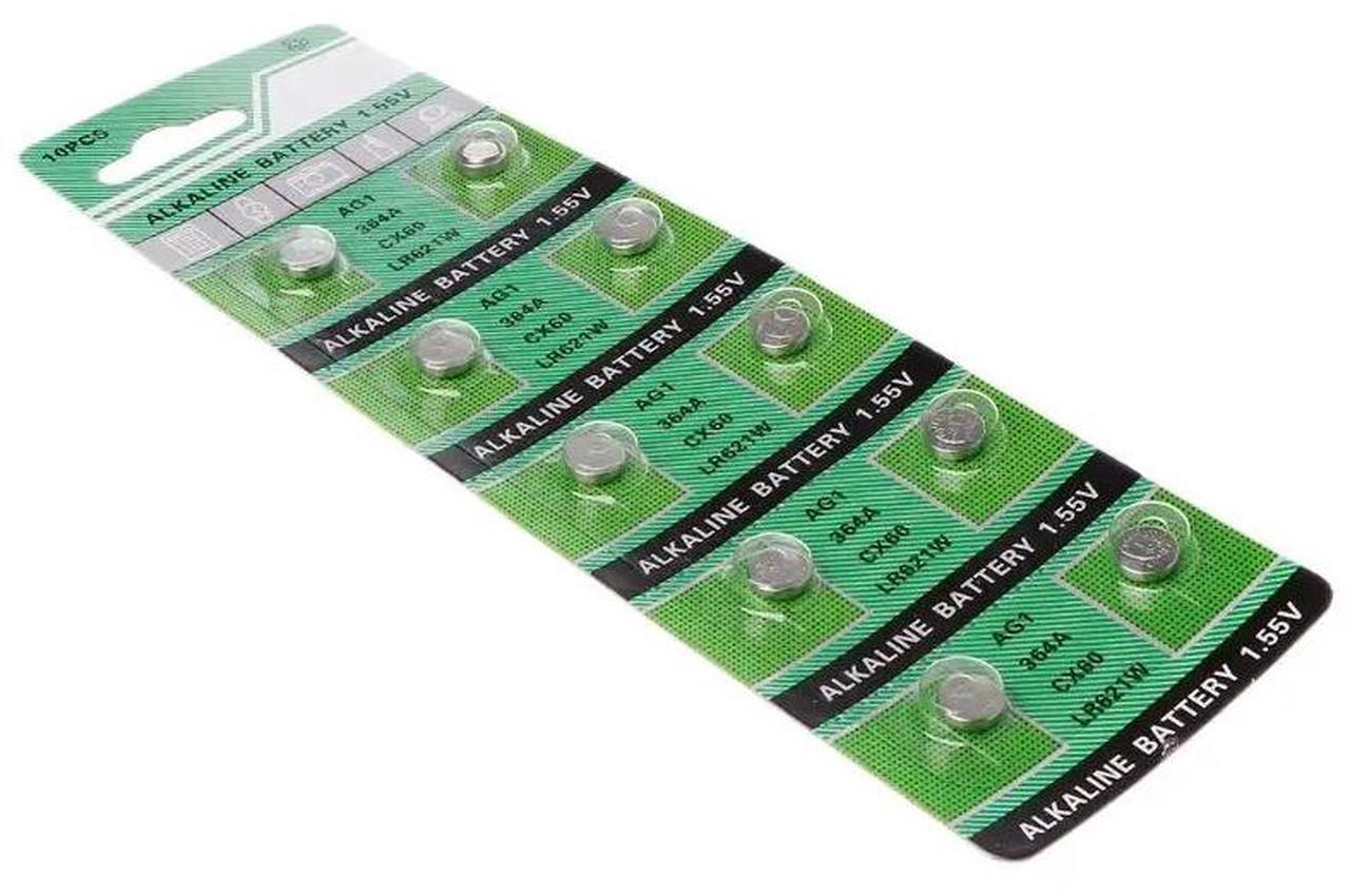 Alt view image 3 of 6 - 10PCS Watch Battery AG1 1.55V 364 SR621SW LR621 621 LR60 CX60 Alkaline Button Coin Cell Batteries R66F
