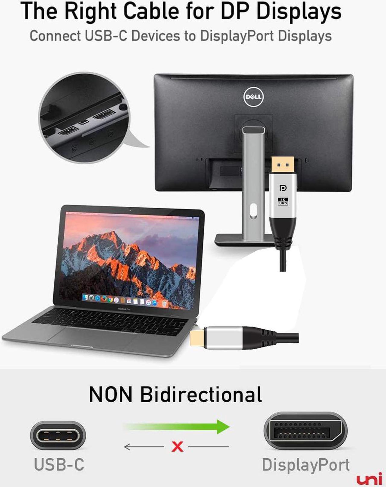 Alt view image 4 of 6 - USB C to DisplayPort Cable 6ft(2m)for Home Office (4K@60Hz, 2K@165Hz), uni Sturdy Aluminum DisplayPort to USB C Cable [Thunderbolt 3 Compatible] for MacBook Pro, MacBook Air/iPad Pro 2020