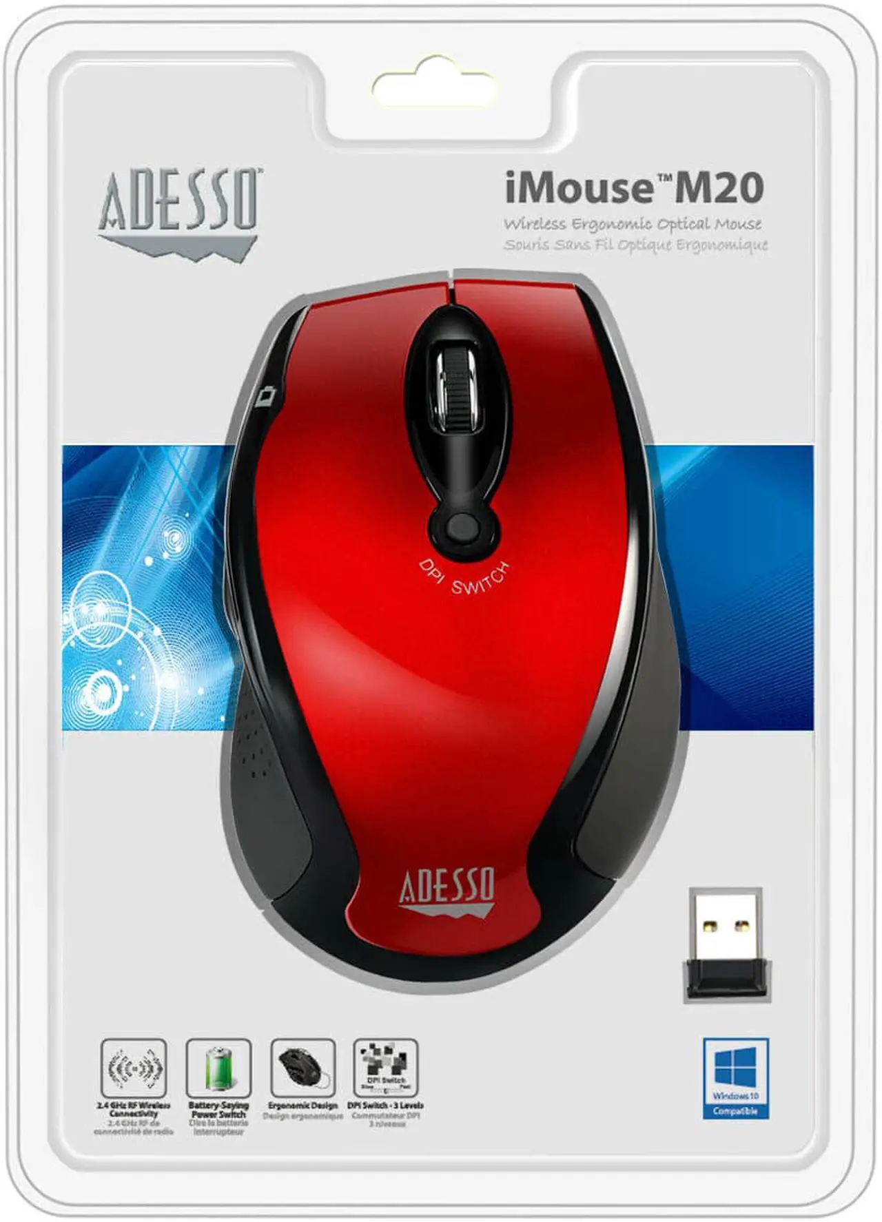 Alt view image 4 of 9 - Adesso iMouse M20R Wireless Optical Mouse - Red