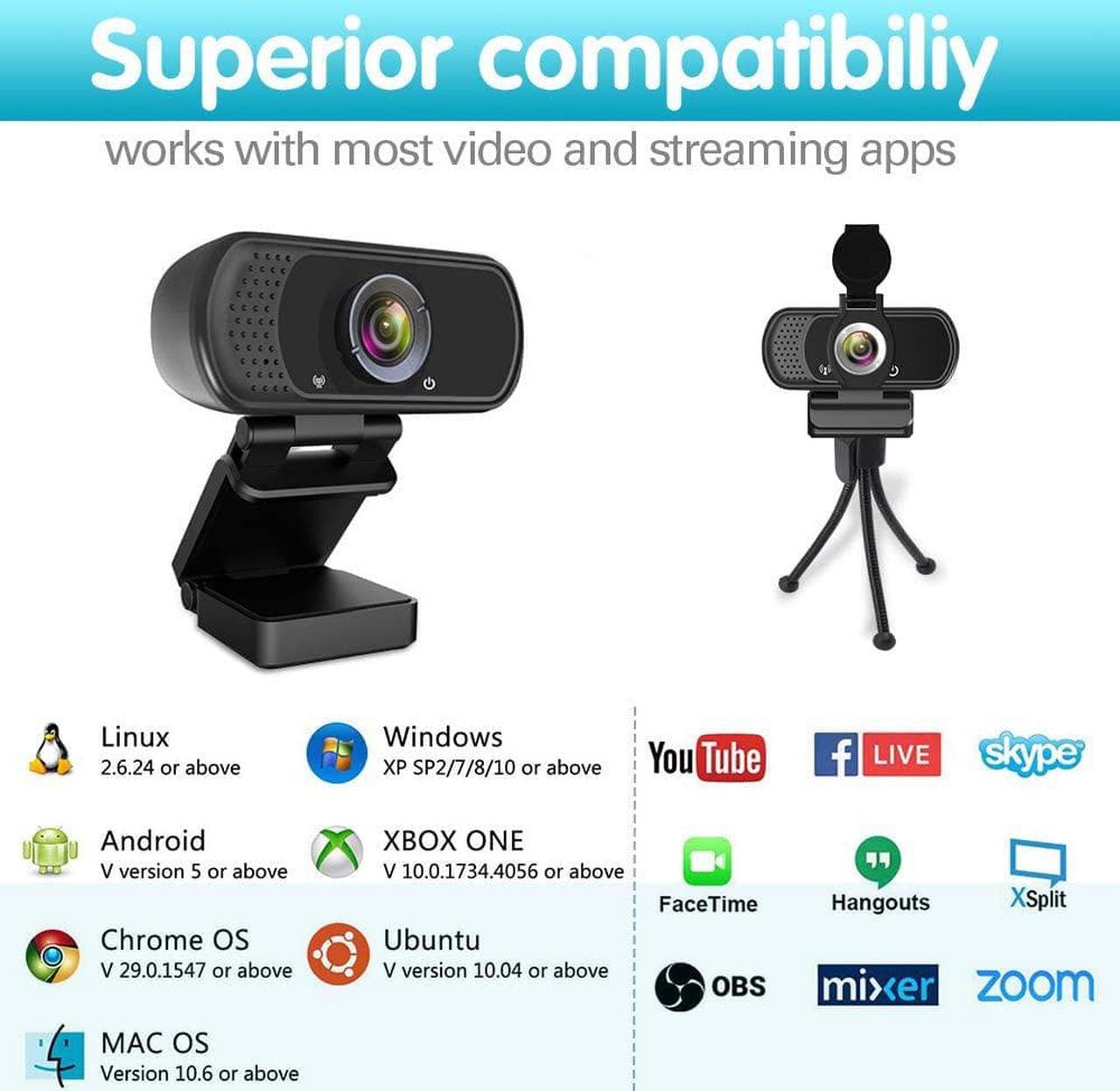 Alt view image 2 of 7 - 1080P Webcam,Live Streaming Web Camera with Stereo Microphone, Desktop or Laptop USB Webcam with 110 Degree View Angle, HD N5 Webcam for Video Calling, Recording, Conferencing, Streaming, Gaming