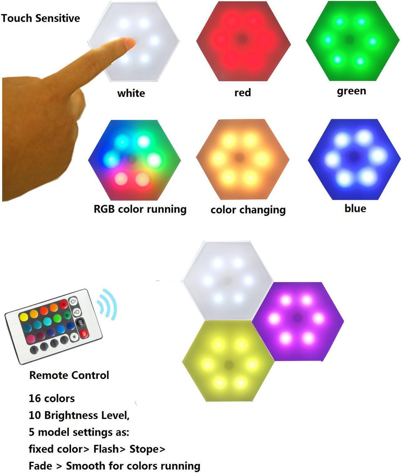 Alt view image 4 of 5 - QLEE 3X Remote Control Led Hexagon Wall Light Wall-Mounted Panel Smart DIY Geometric Modular Light Touch Control RGB Light In Home Office Hotel Bar Festival Children'S Day Christmas Birthday Gift
