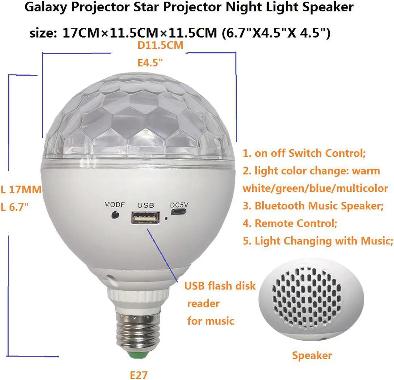 Alt view image 2 of 5 - Galaxy Projector Star Projector Night Light Remote Control Ceiling Projector Nightlight Disco Bulb E27 Bluetooth Music Speaker For Girl Kids Adult Bedroom Theatre Party Birthday Celebration Light