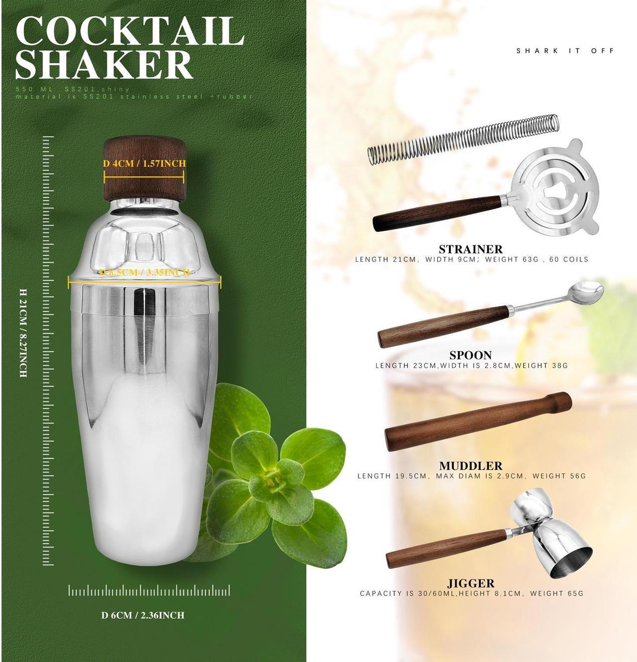 Alt view image 3 of 7 - QLEE 6 PCS Bar Tool Set Kitchen Stainless Steel Bartender Kit with Muddler,Double Jigger,shaker,Spoon,Strainer Whisky Drink Mixing Essentials For Home Bar Party Celebration Hotel Tenders Set
