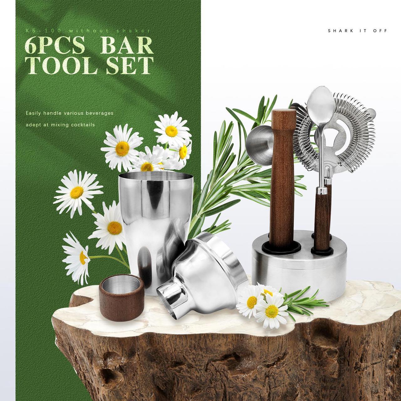Alt view image 2 of 7 - QLEE 6 PCS Bar Tool Set Kitchen Stainless Steel Bartender Kit with Muddler,Double Jigger,shaker,Spoon,Strainer Whisky Drink Mixing Essentials For Home Bar Party Celebration Hotel Tenders Set