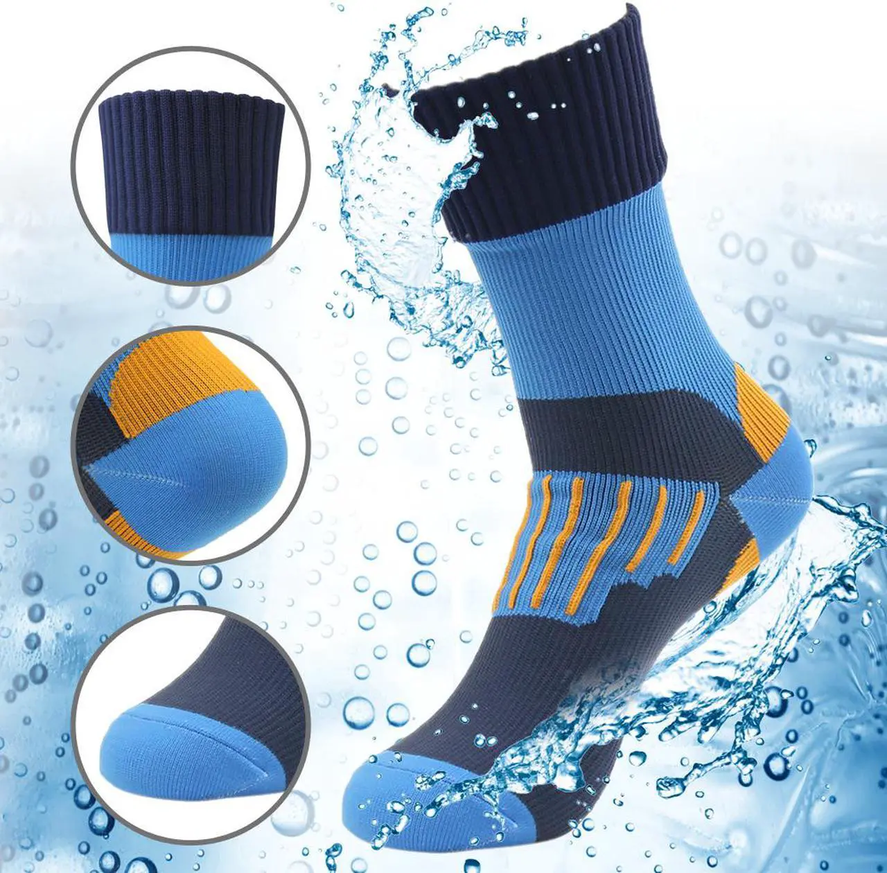 Main image of RANDY SUN Crew Breathable Waterproof Socks Windproof Durable Blue Mid Calf Outdoor Hiking Socks