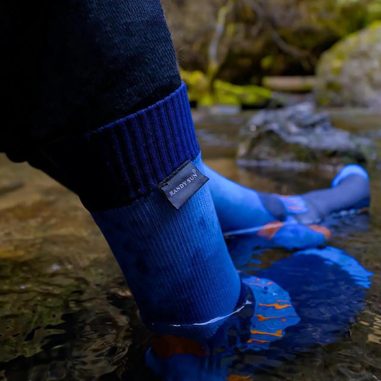 Alt view image 2 of 4 - RANDY SUN Crew Breathable Waterproof Socks Windproof Durable Blue Mid Calf Outdoor Hiking Socks