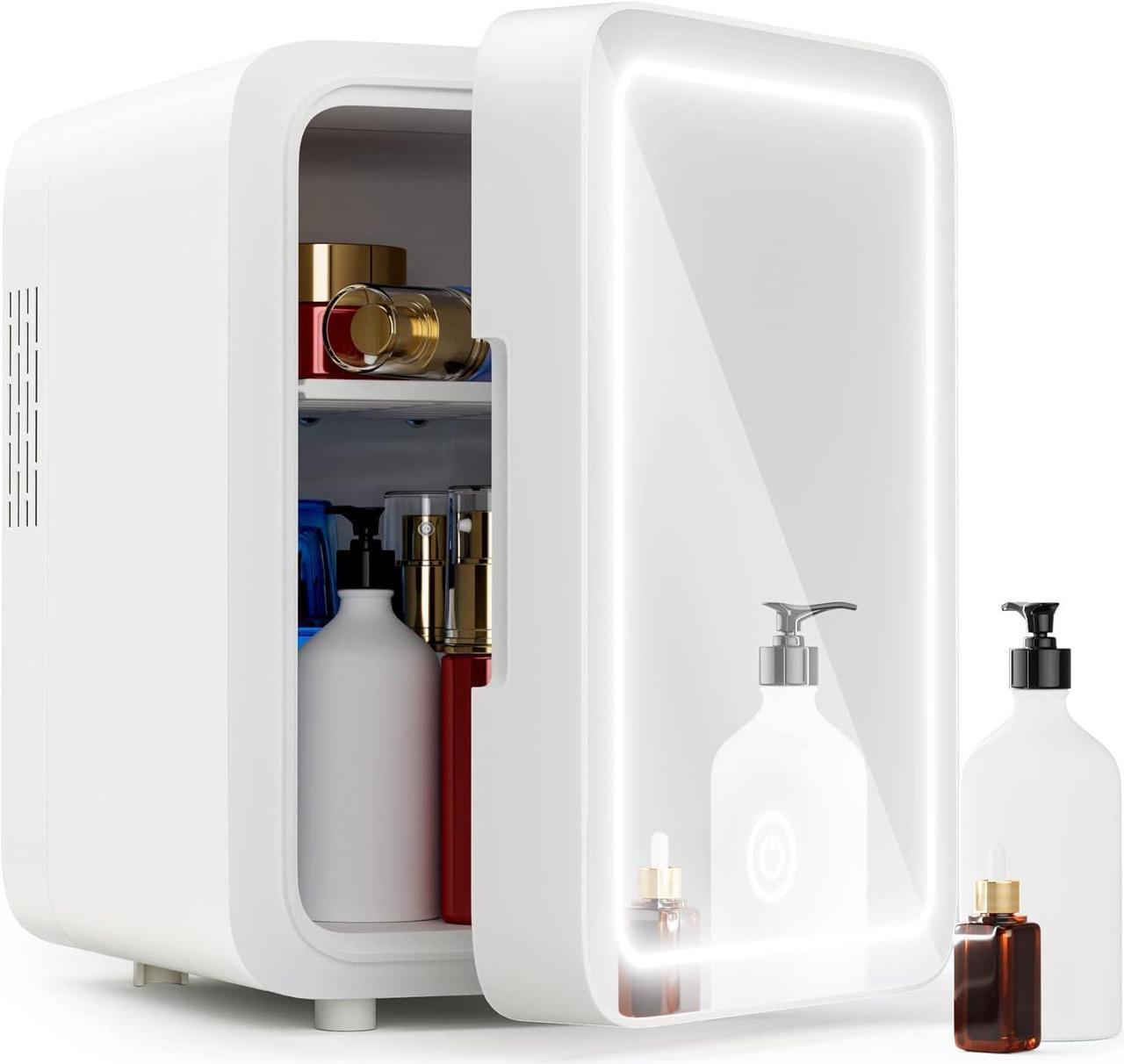 Main image of Skincare Fridge With Dimmable LED Light Mirror, 4L Makeup Mini Fridge for Bedroom, Car, Office & Dorm, Cooler & Warmer, Portable Small Refrigerator for Cosmetics, Skin Care and Food, White