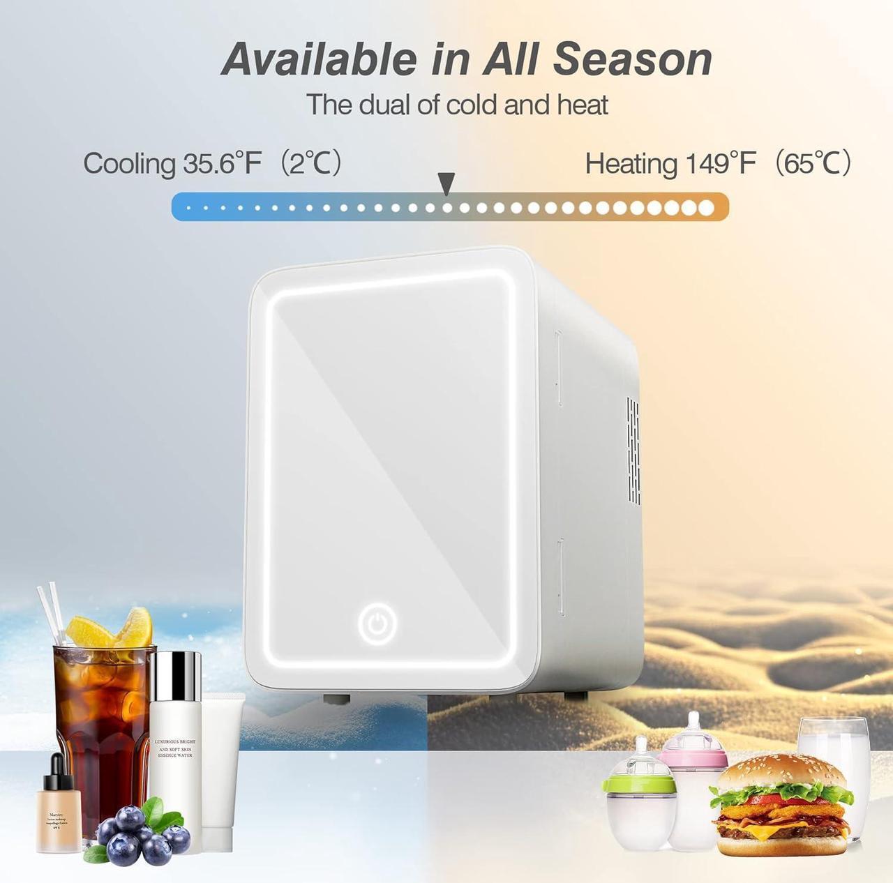 Alt view image 3 of 7 - Skincare Fridge With Dimmable LED Light Mirror, 4L Makeup Mini Fridge for Bedroom, Car, Office & Dorm, Cooler & Warmer, Portable Small Refrigerator for Cosmetics, Skin Care and Food, White