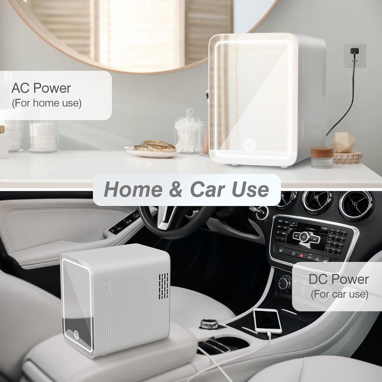 Alt view image 5 of 7 - Skincare Fridge With Dimmable LED Light Mirror, 4L Makeup Mini Fridge for Bedroom, Car, Office & Dorm, Cooler & Warmer, Portable Small Refrigerator for Cosmetics, Skin Care and Food, White