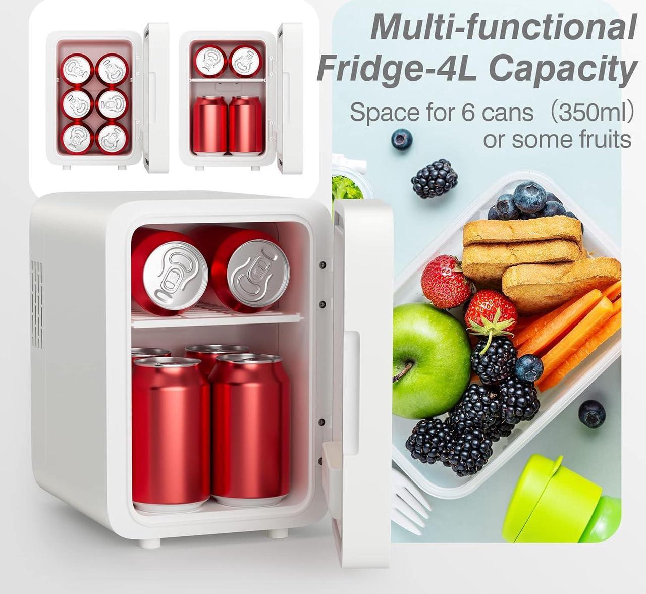 Alt view image 6 of 7 - Skincare Fridge With Dimmable LED Light Mirror, 4L Makeup Mini Fridge for Bedroom, Car, Office & Dorm, Cooler & Warmer, Portable Small Refrigerator for Cosmetics, Skin Care and Food, White