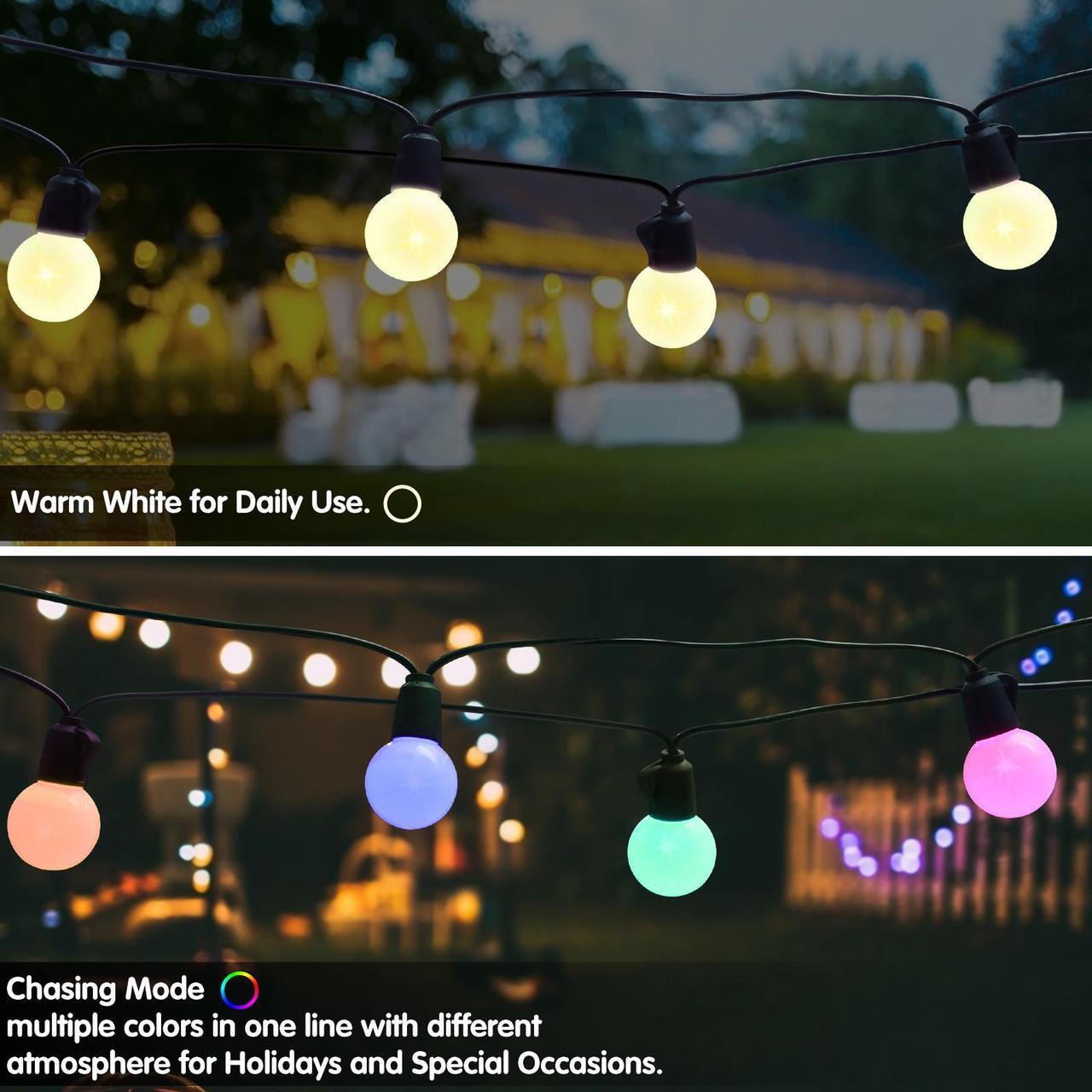 Alt view image 2 of 7 - Benature Color Changing LED Outdoor String Lights 48ft RGB Patio Lights with Remote Control Dimmable 25pcs Globe Bulb String Light Hanging for Balcony Pergola Gazebo Backyard Lighting