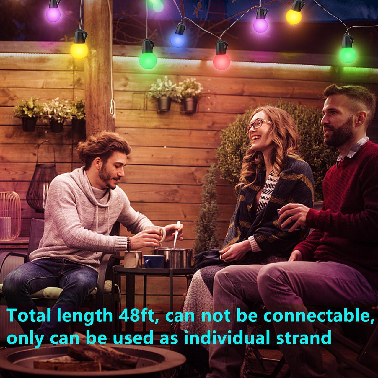 Alt view image 5 of 7 - Benature Color Changing LED Outdoor String Lights 48ft RGB Patio Lights with Remote Control Dimmable 25pcs Globe Bulb String Light Hanging for Balcony Pergola Gazebo Backyard Lighting