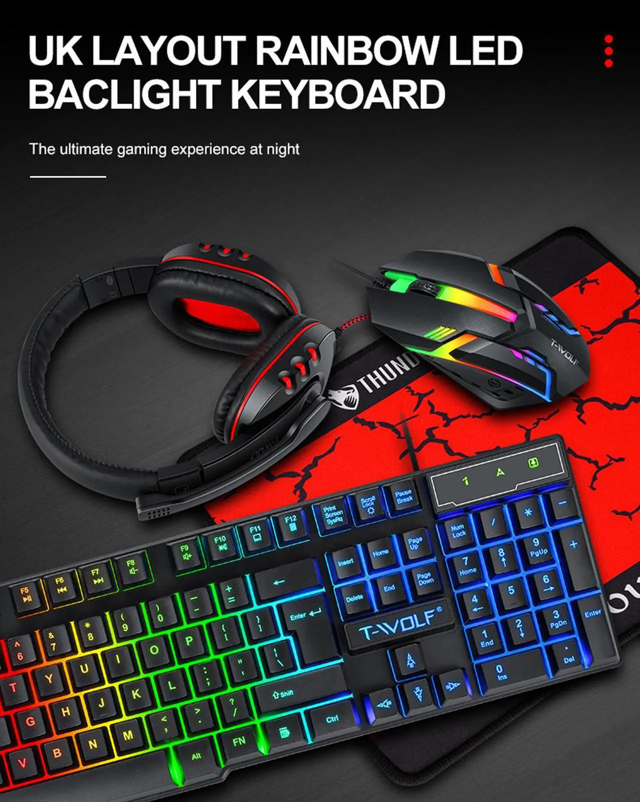 Alt view image 2 of 7 - 4 in 1 Wired RGB Gaming Keyboard and Backlit Mouse and Gaming Headset Combo USB Wired Backlit Keyboard,LED Gaming Keyboard Mouse Set,Headset with Microphone for Laptop PC Computer Game and Work