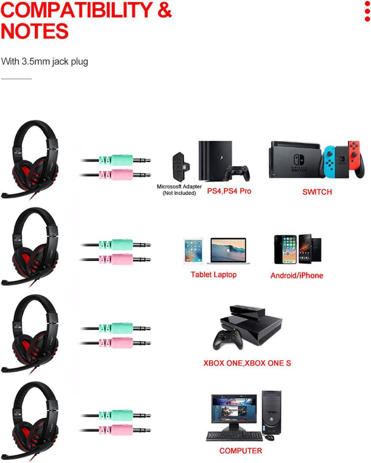 Alt view image 4 of 7 - 4 in 1 Wired RGB Gaming Keyboard and Backlit Mouse and Gaming Headset Combo USB Wired Backlit Keyboard,LED Gaming Keyboard Mouse Set,Headset with Microphone for Laptop PC Computer Game and Work