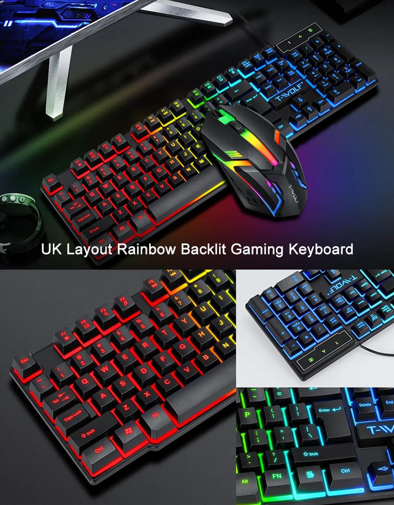 Alt view image 7 of 7 - 4 in 1 Wired RGB Gaming Keyboard and Backlit Mouse and Gaming Headset Combo USB Wired Backlit Keyboard,LED Gaming Keyboard Mouse Set,Headset with Microphone for Laptop PC Computer Game and Work